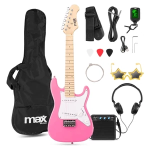 Max - Gigkit Junior 1/4 Elektromos gitár szett (10W erősítő, gitártok, hangoló, pengetők, napszemüveg) – Pink