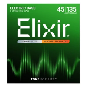 Elixir - NanoWeb Stainless Steel 45-135 Light/Medium 5-húros basszusgitár húrkészlet