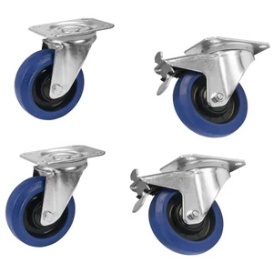 ROADINGER Set Swivel castors 100mm blue 2x RD-100 + 2x RD-100B with brake