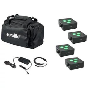 EUROLITE Set 4x AKKU IP Flat Light 3 bk + Charger + Soft-Bag