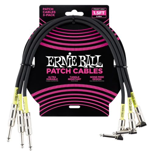 Ernie Ball - Patch Kábel 46cm Fekete