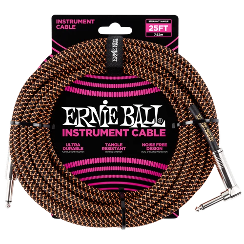 Ernie Ball - Vasalózsinór kábel 7.65m Fekete/Narancs