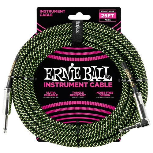 Ernie Ball - Vasalózsinór kábel 7.65m Fekete/Zöld
