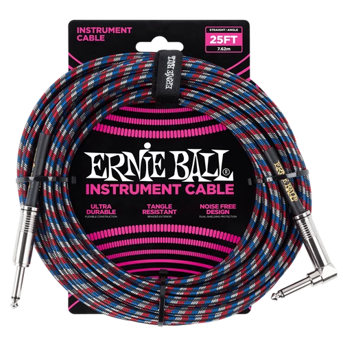 Ernie Ball - Vasalózsinór kábel 7.65m Piros/Kék/Fehér