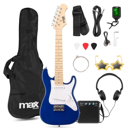 Max - Gigkit Junior 1/4 Elektromos gitár szett (10W erősítő, gitártok, hangoló, pengetők, napszemüveg) – Kék