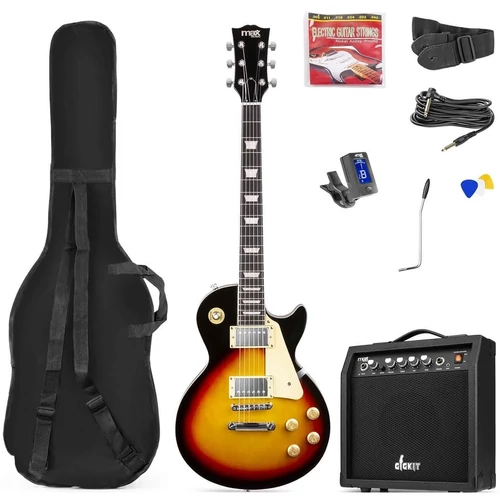 Max - Gigkit 4/4 Elektromos gitár szett (20W erősítő, táska, hangoló, pengetők) – LP Style Sunburst