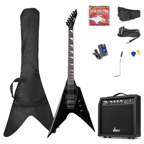 Max - GigKit 4/4 Elektromos gitár szett (20W erősítő, táska, hangoló, pengetők) Rock Style Fekete