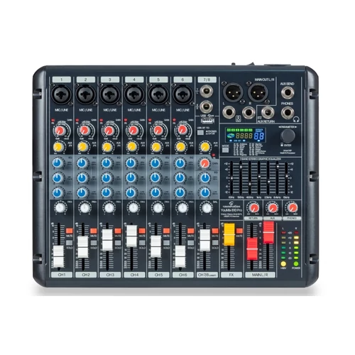 Soundsation - YOUMIX 610 PRO 8-csatornás keverőkonzol 6 Mono és 1 Sztereo csatornával, 24-bit 99 presetes Effekttel, USB/BT, PC Interfésszel