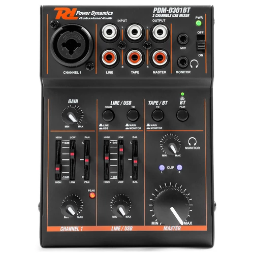 Power Dynamics - PDM-D301 3 Csatornás USB keverő