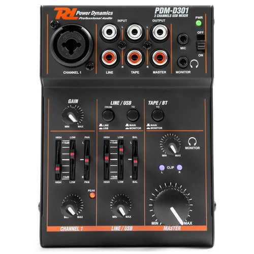 Power Dynamics - PDM-D301 3 Csatornás USB keverő