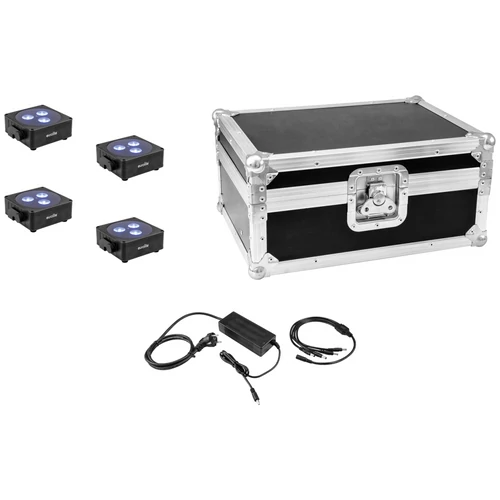 EUROLITE Set 4x AKKU Flat Light 3 bk + Charger + Case