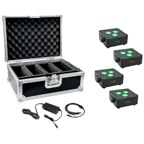 EUROLITE Set 4x AKKU IP Flat Light 3 bk + Charger + Case