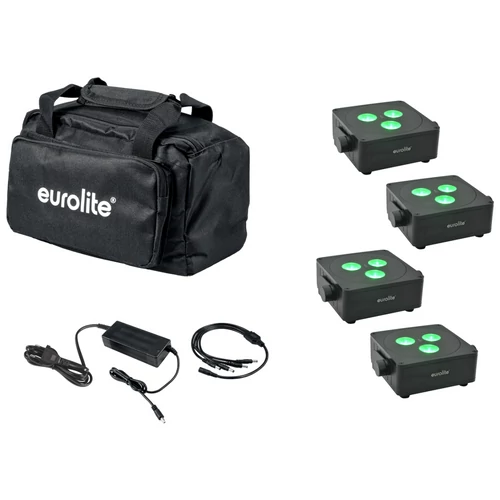 EUROLITE Set 4x AKKU IP Flat Light 3 bk + Charger + Soft-Bag