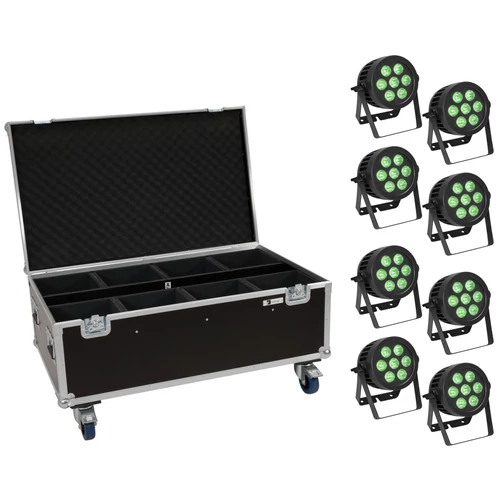 EUROLITE Set 8x LED IP PAR 7x9W SCL Spot + Case with wheels