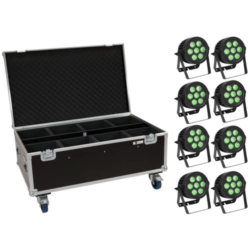 EUROLITE Set 8x LED IP PAR 7x8W QCL Spot + Case with wheels