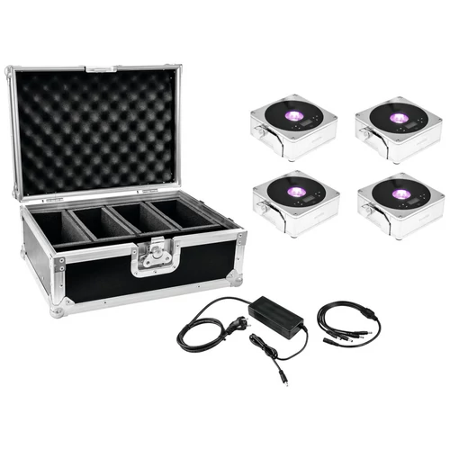 EUROLITE Set 4x AKKU IP Flat Light 1 chrome + Case + Charger