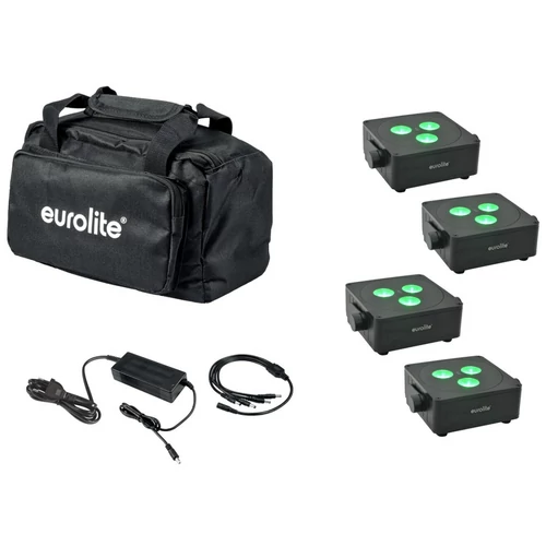 EUROLITE Set 4x AKKU IP Flat Light 3 bk + Charger + Soft-Bag